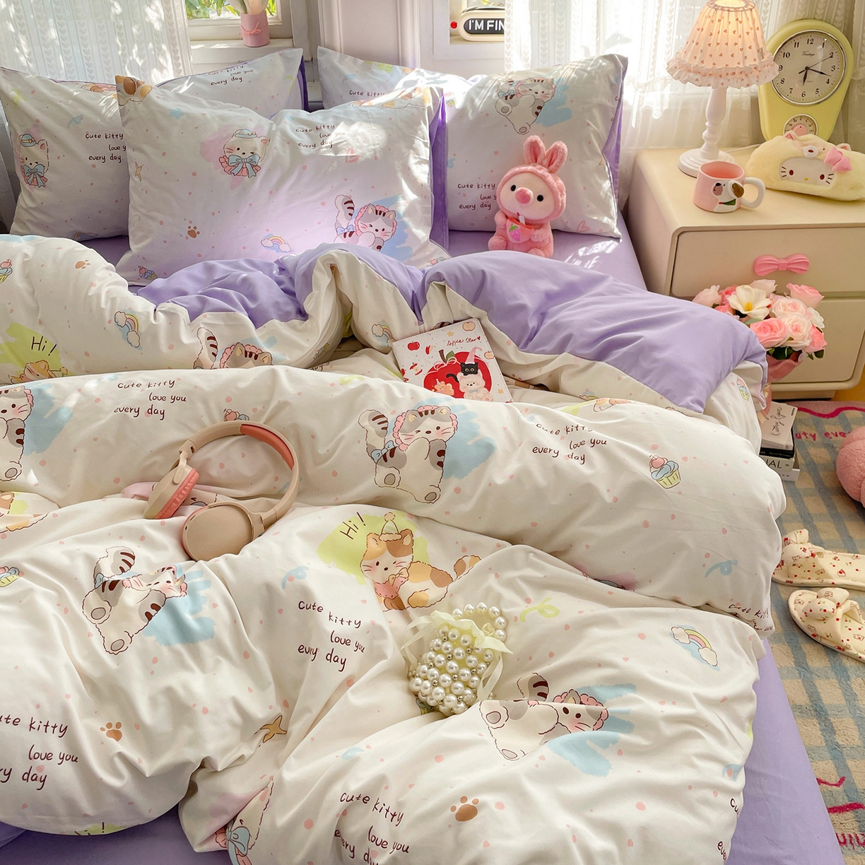 91家纺网 家纺一手货源 找家纺 瑞禾家纺 2026新款古法水洗四件套下载文件包含买家秀 奶糖小猫