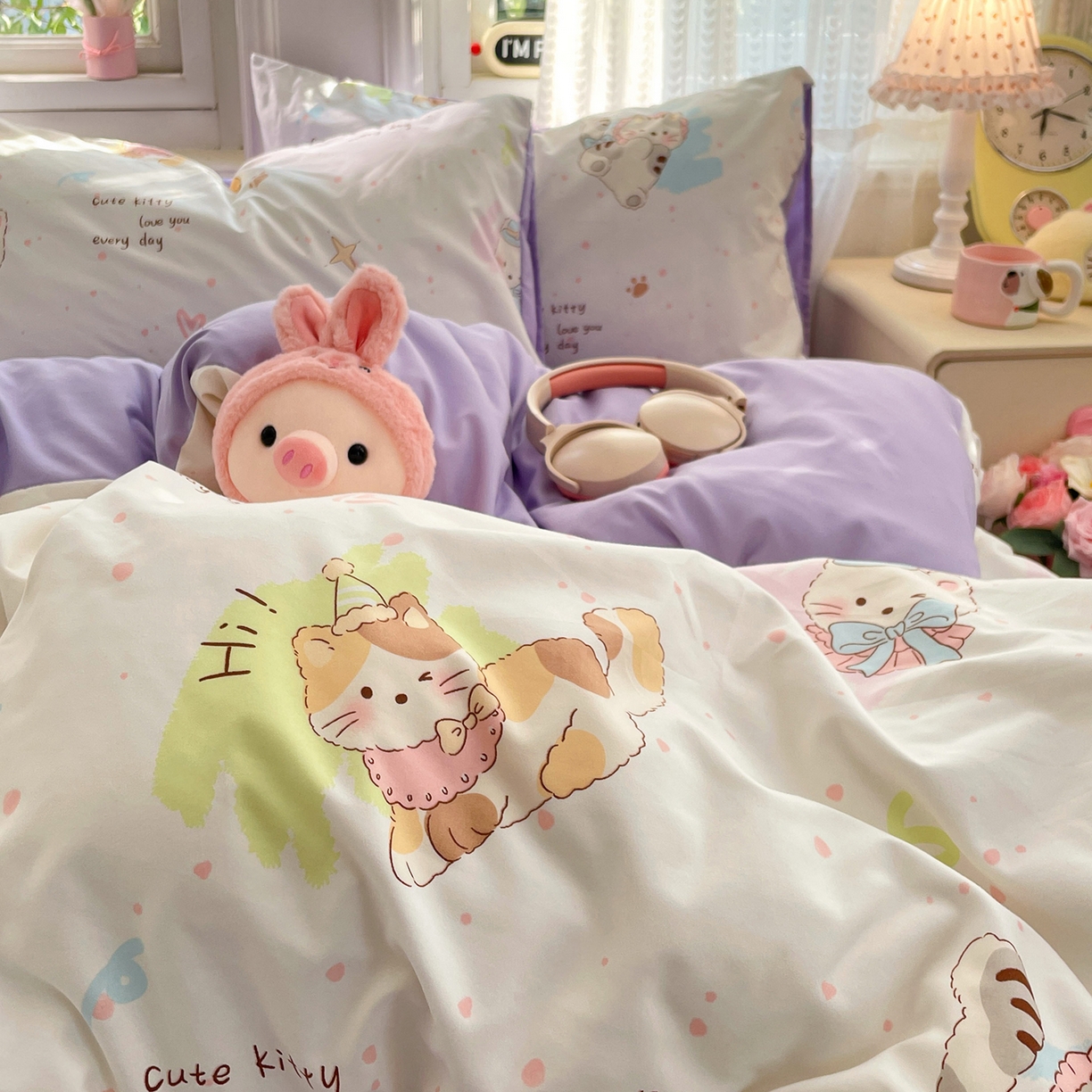 91家纺网 家纺一手货源 找家纺 瑞禾家纺 2026新款古法水洗四件套下载文件包含买家秀 奶糖小猫