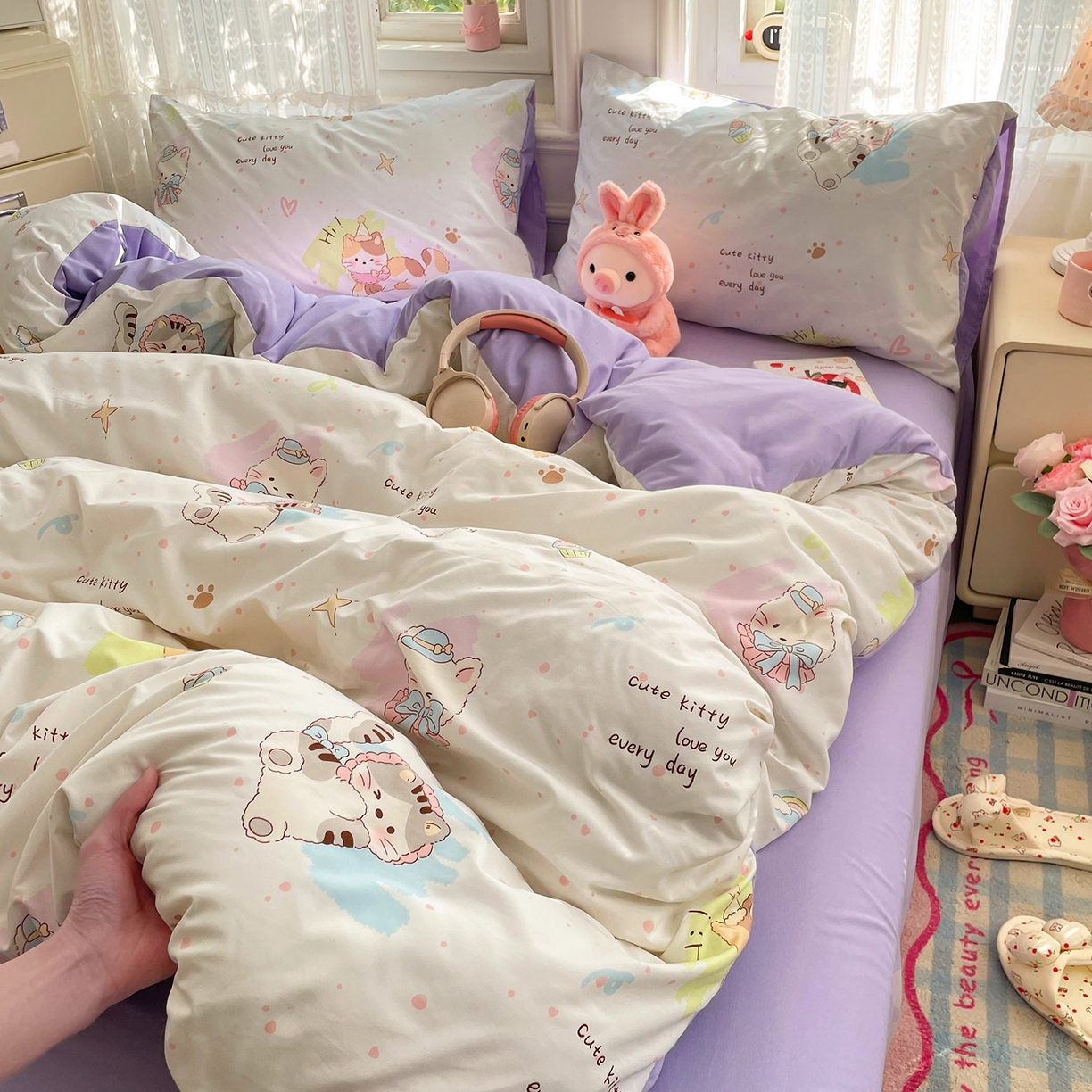 91家纺网 家纺一手货源 找家纺 瑞禾家纺 2026新款古法水洗四件套下载文件包含买家秀 奶糖小猫