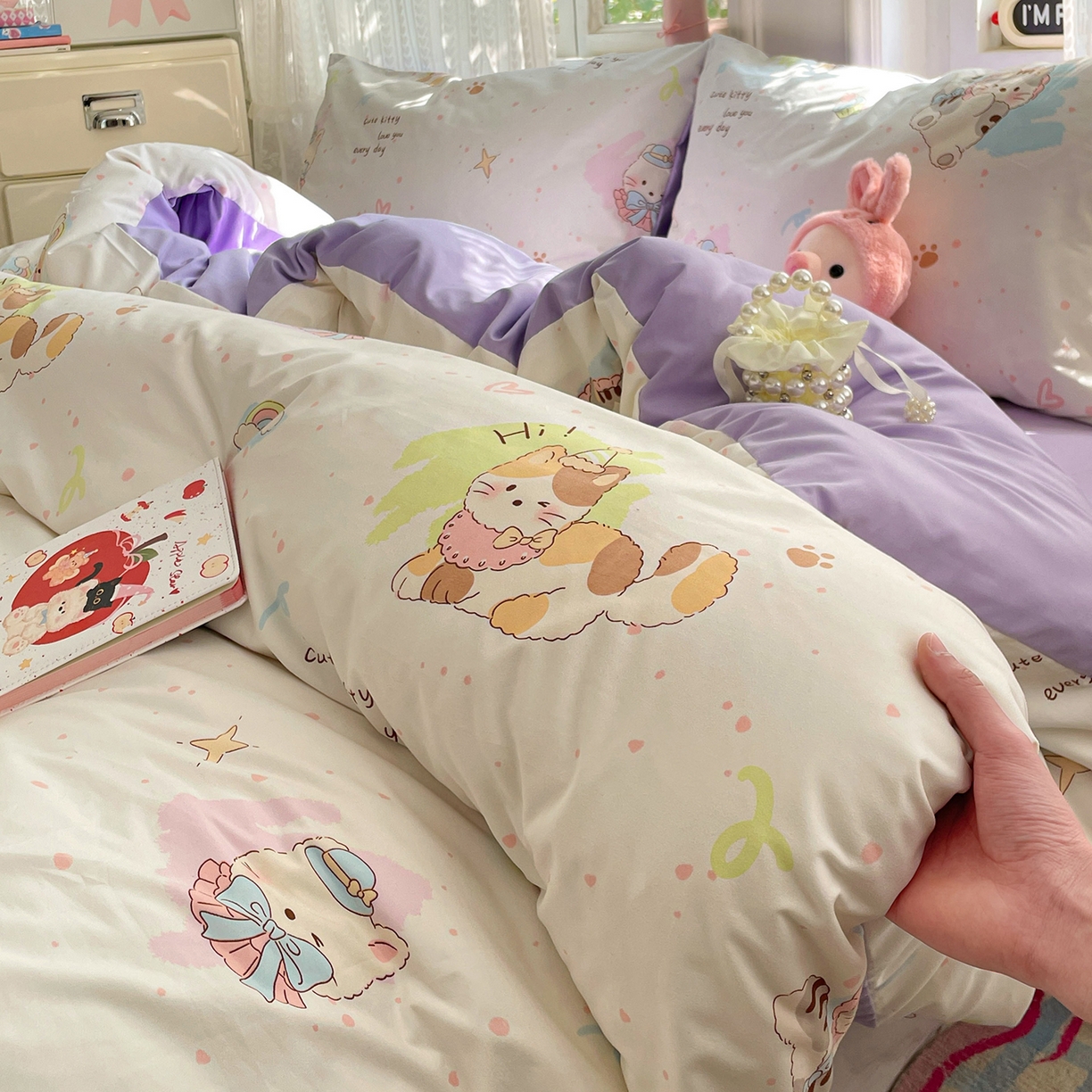 91家纺网 家纺一手货源 找家纺 瑞禾家纺 2026新款古法水洗四件套下载文件包含买家秀 奶糖小猫