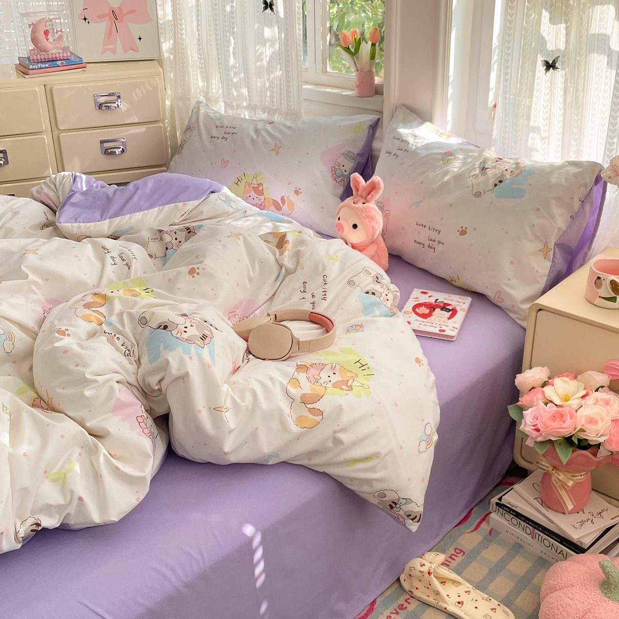 91家纺网 家纺一手货源 找家纺 瑞禾家纺 2026新款古法水洗四件套下载文件包含买家秀 奶糖小猫