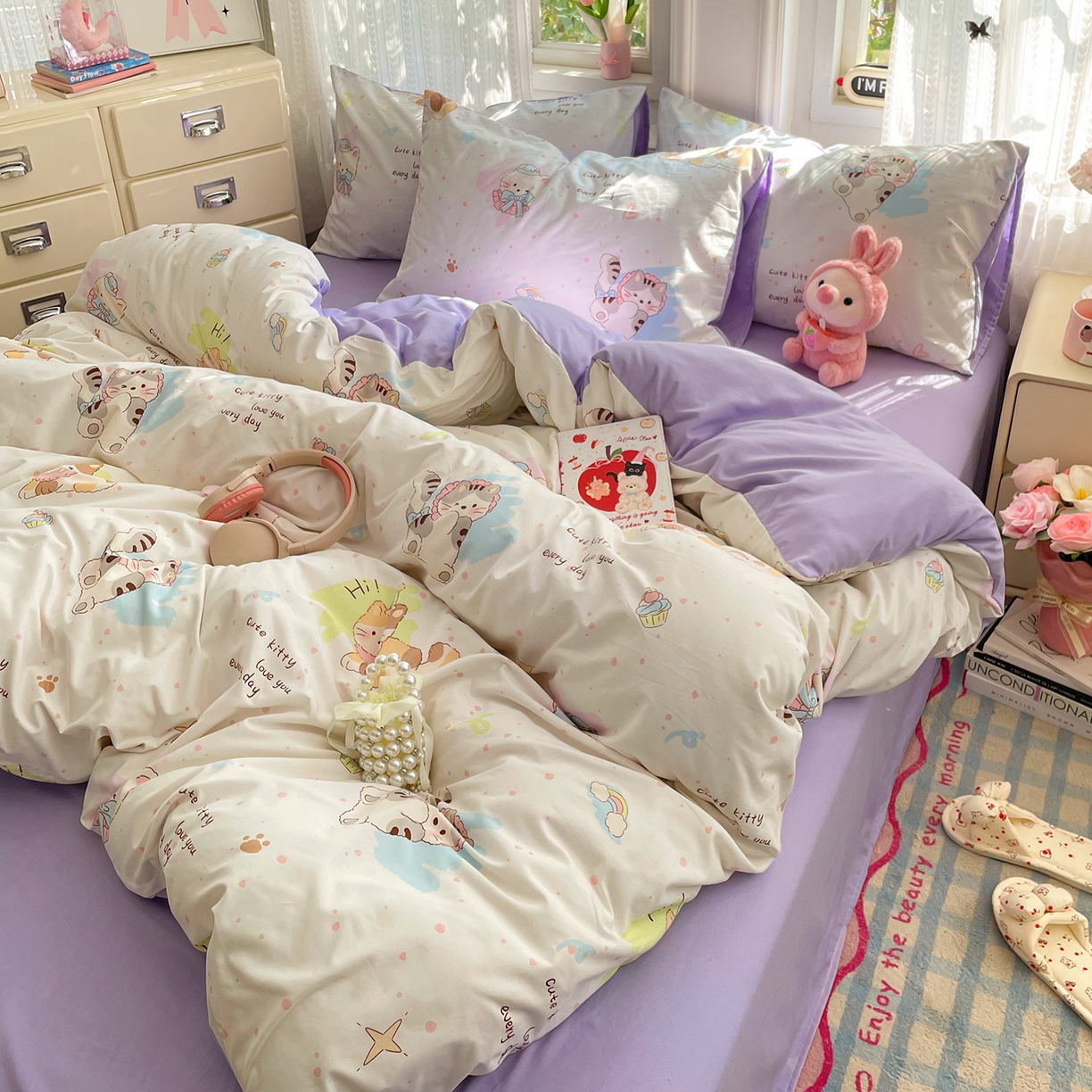 91家纺网 家纺一手货源 找家纺 瑞禾家纺 2026新款古法水洗四件套下载文件包含买家秀 奶糖小猫