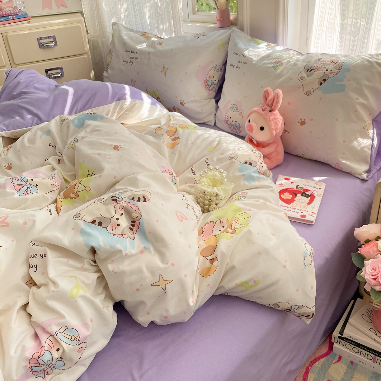 91家纺网 家纺一手货源 找家纺 瑞禾家纺 2026新款古法水洗四件套下载文件包含买家秀 奶糖小猫