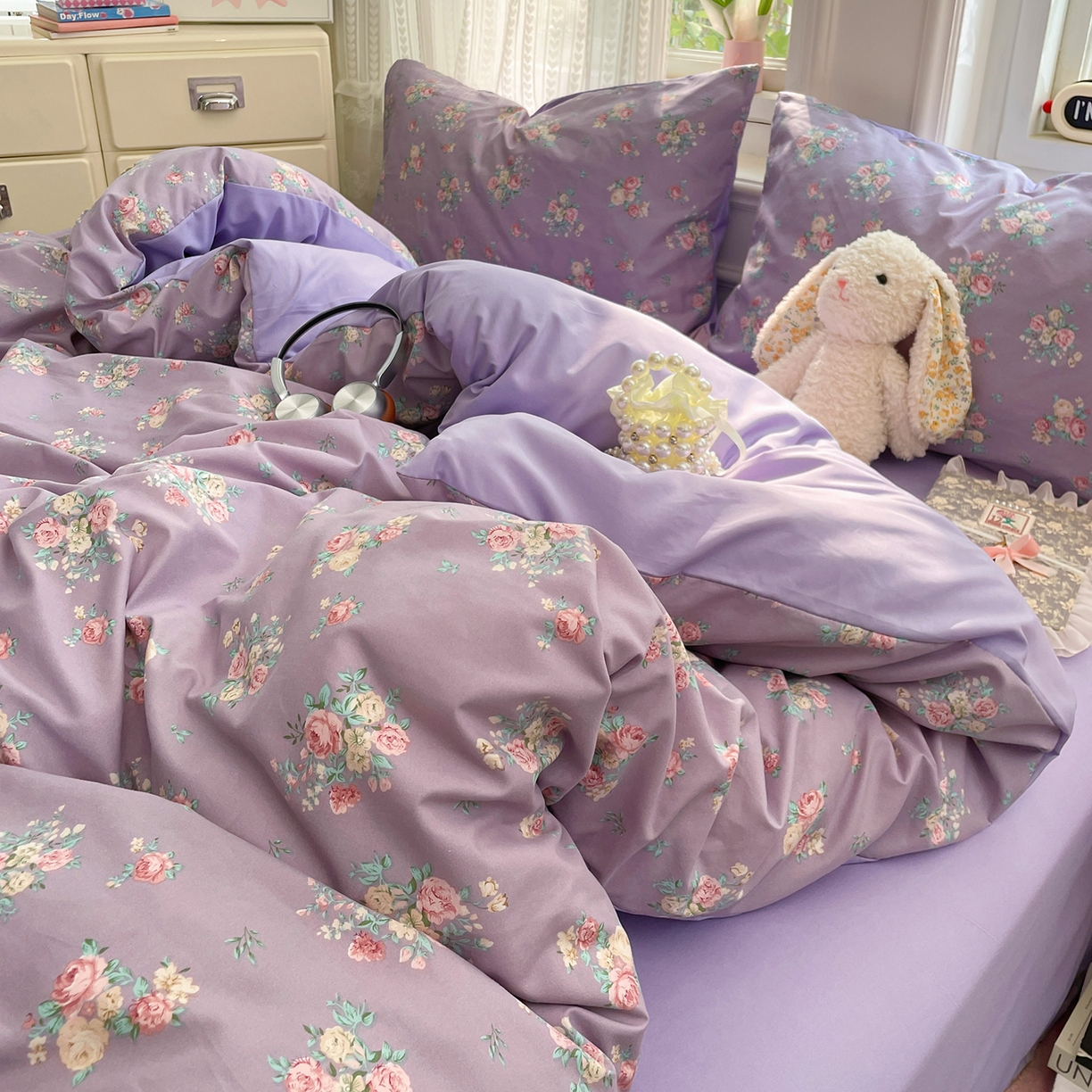 91家纺网 家纺一手货源 找家纺 瑞禾家纺 2026新款古法水洗四件套下载文件包含买家秀 柔紫繁花