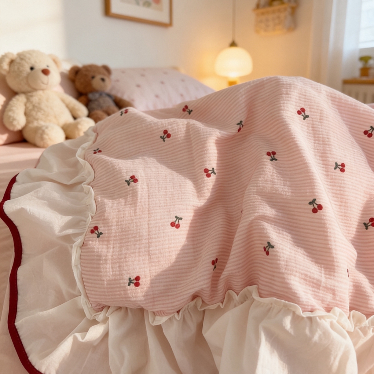 91家纺网 家纺一手货源 找家纺 （总）荣轩家居 2026春夏新款韩式重工泡芙花边工艺款全棉纯棉双层纱四件套（铺床版）