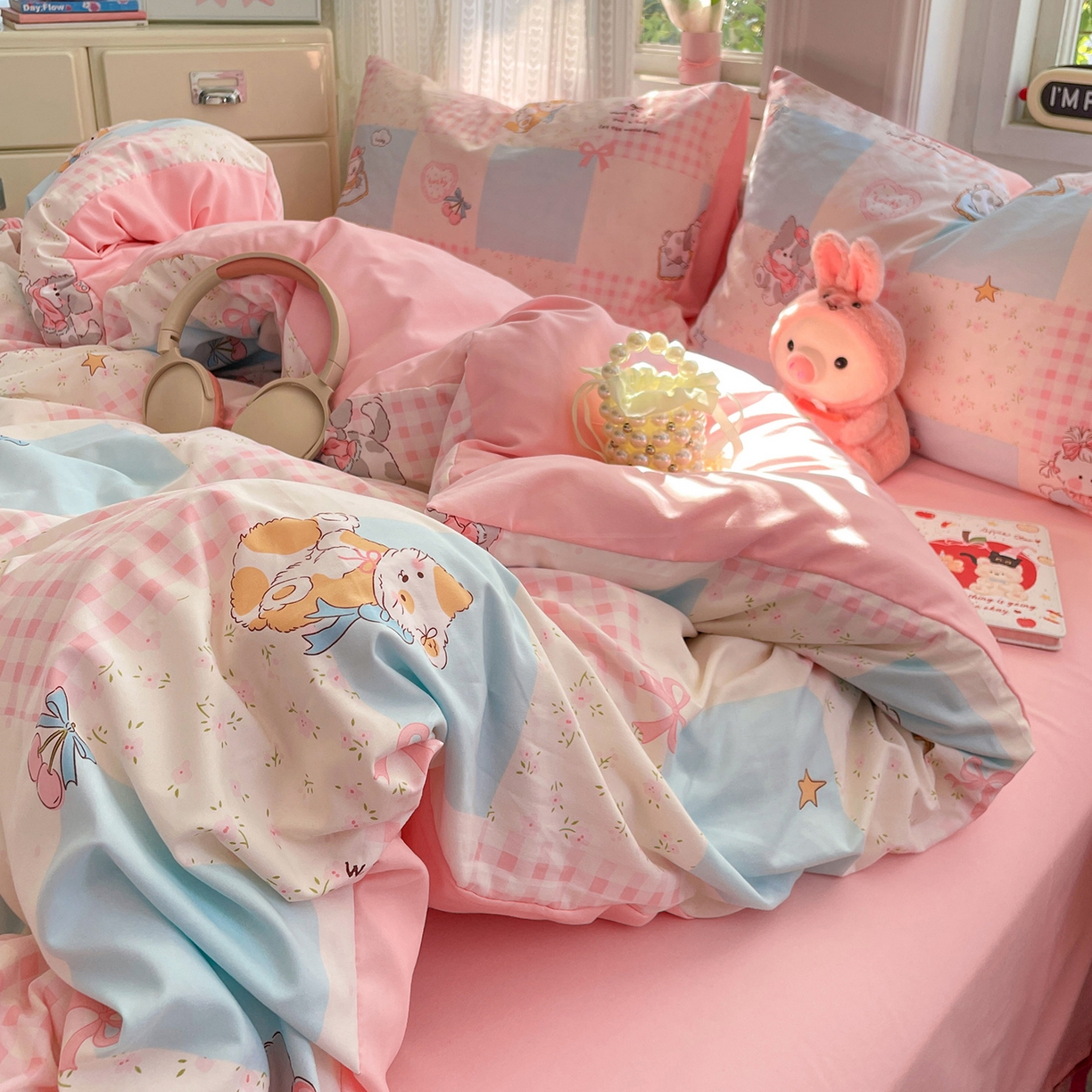 91家纺网 家纺一手货源 找家纺 瑞禾家纺 2026新款古法水洗四件套下载文件包含买家秀 甜趣萌格