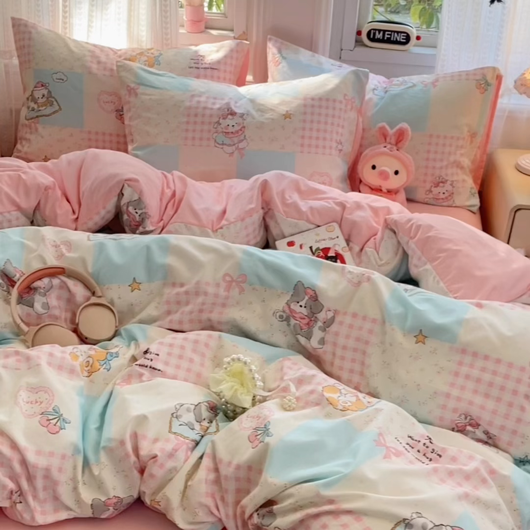 91家纺网 家纺一手货源 找家纺 瑞禾家纺 2026新款古法水洗四件套下载文件包含买家秀 甜趣萌格