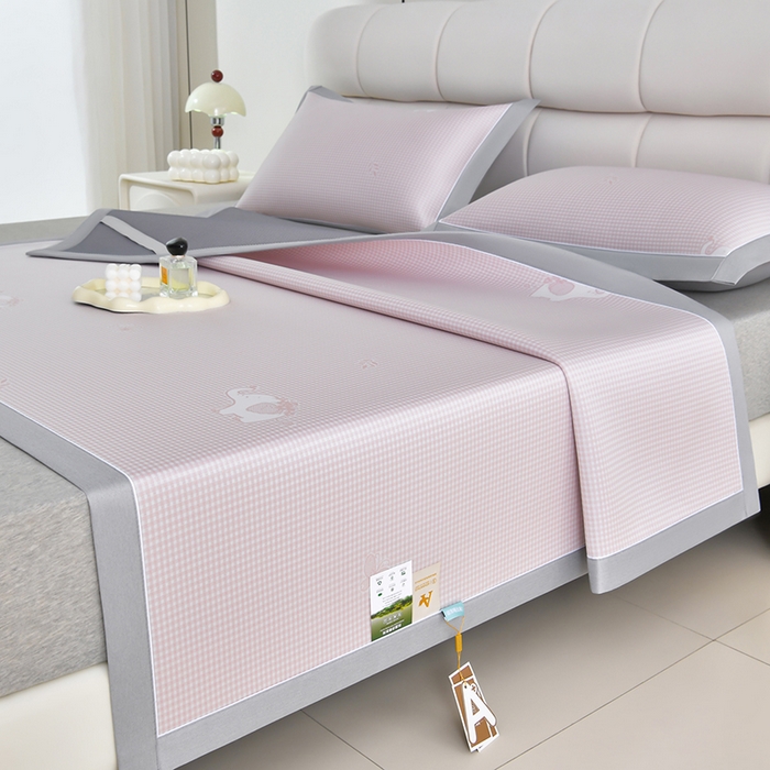 91家纺网 家纺一手货源 找家纺 小牛席业 2026春夏新款【实拍风格】双PE高凉感-小象提花冰丝席系列 粉色