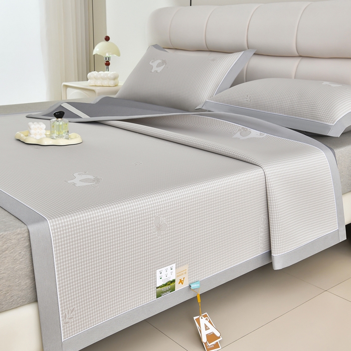 91家纺网 家纺一手货源 找家纺 小牛席业 2026春夏新款【实拍风格】双PE高凉感-小象提花冰丝席系列 香槟