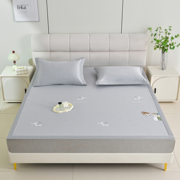 91家纺网 家纺一手货源 找家纺 小牛席业 2026春夏新款【实拍风格】双PE高凉感-小象提花冰丝席系列 灰色