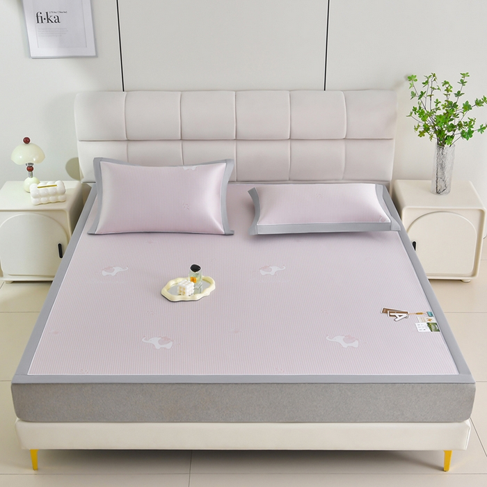 91家纺网 家纺一手货源 找家纺 小牛席业 2026春夏新款【实拍风格】双PE高凉感-小象提花冰丝席系列 粉色