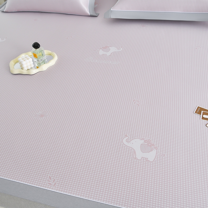 91家纺网 家纺一手货源 找家纺 小牛席业 2026春夏新款【实拍风格】双PE高凉感-小象提花冰丝席系列 粉色