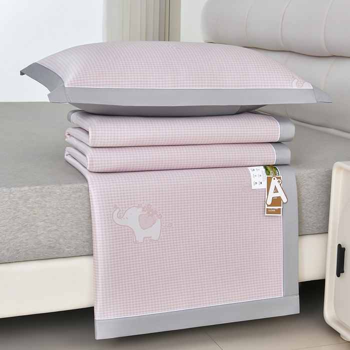 91家纺网 家纺一手货源 找家纺 小牛席业 2026春夏新款【实拍风格】双PE高凉感-小象提花冰丝席系列 粉色