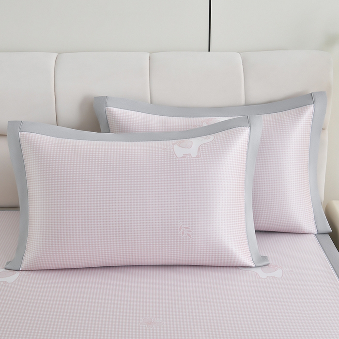 91家纺网 家纺一手货源 找家纺 小牛席业 2026春夏新款【实拍风格】双PE高凉感-小象提花冰丝席系列 粉色