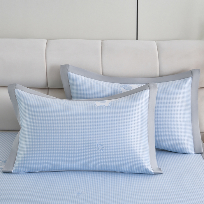 91家纺网 家纺一手货源 找家纺 小牛席业 2026春夏新款【实拍风格】双PE高凉感-小象提花冰丝席系列 蓝色