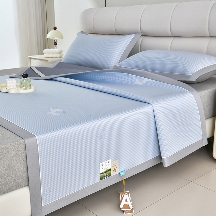 小牛席业 2026春夏新款【实拍风格】双PE高凉感-小象提花冰丝席系列 蓝色