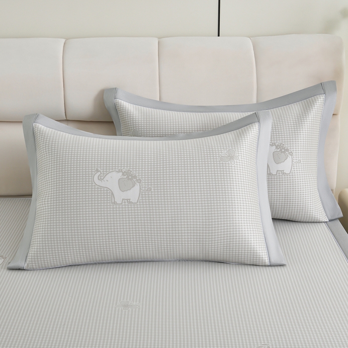 91家纺网 家纺一手货源 找家纺 小牛席业 2026春夏新款【实拍风格】双PE高凉感-小象提花冰丝席系列 香槟