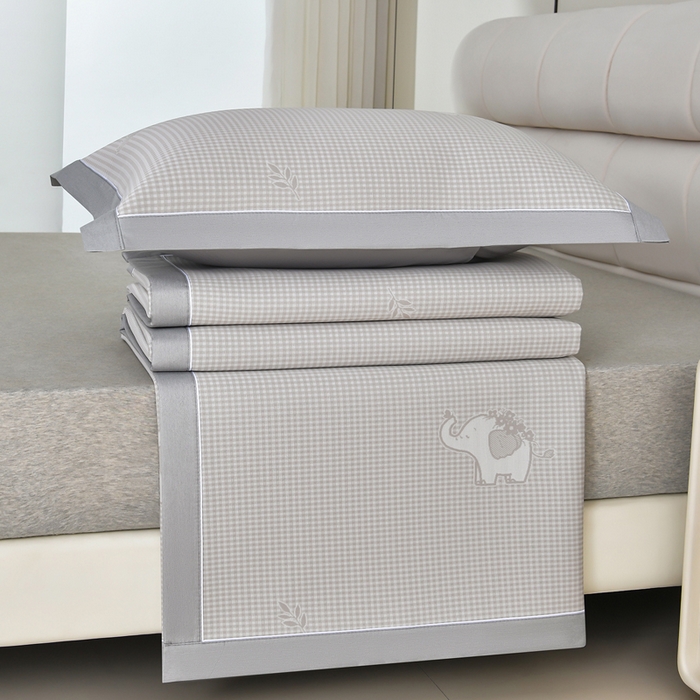 91家纺网 家纺一手货源 找家纺 小牛席业 2026春夏新款【实拍风格】双PE高凉感-小象提花冰丝席系列 香槟