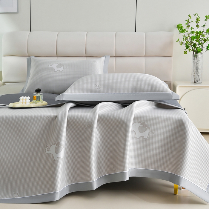 91家纺网 家纺一手货源 找家纺 小牛席业 2026春夏新款【实拍风格】双PE高凉感-小象提花冰丝席系列 香槟