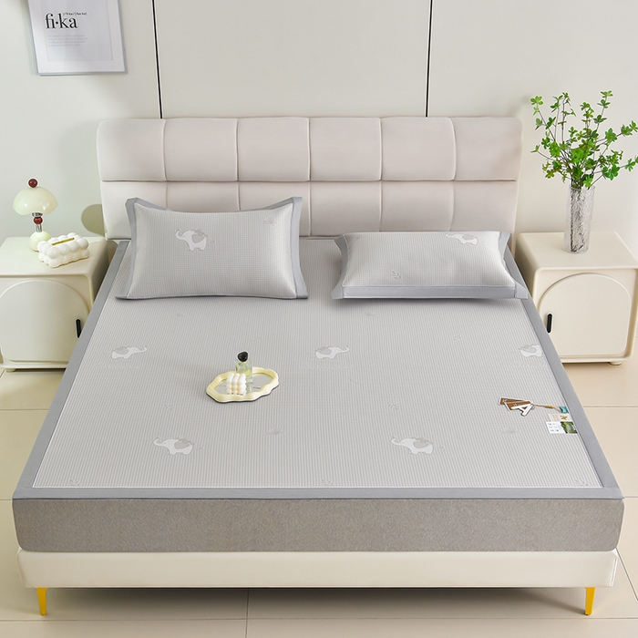 91家纺网 家纺一手货源 找家纺 小牛席业 2026春夏新款【实拍风格】双PE高凉感-小象提花冰丝席系列 香槟