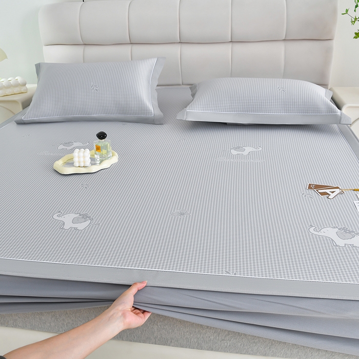 91家纺网 家纺一手货源 找家纺 （总）小牛席业 2026新款【实拍风格】双PE高凉感-小象提花冰丝席系列（床笠款）