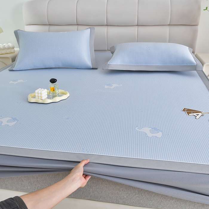 91家纺网 家纺一手货源 找家纺 （总）小牛席业 2026新款【实拍风格】双PE高凉感-小象提花冰丝席系列（床笠款）