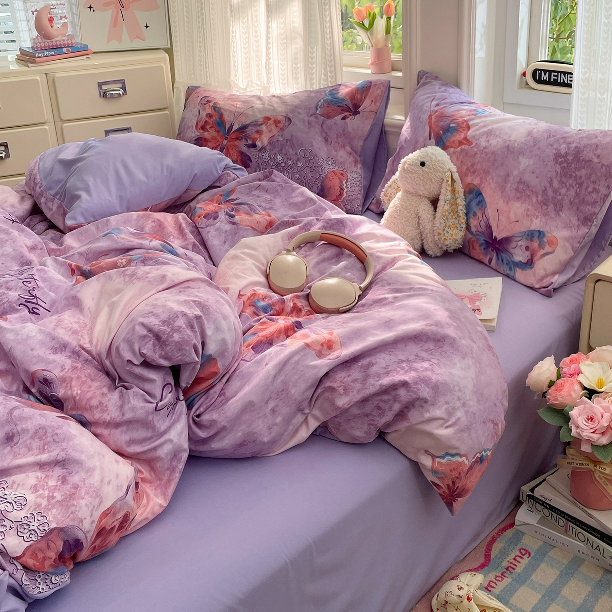 瑞禾家纺 2026新款古法水洗四件套下载文件包含买家秀 紫蝶