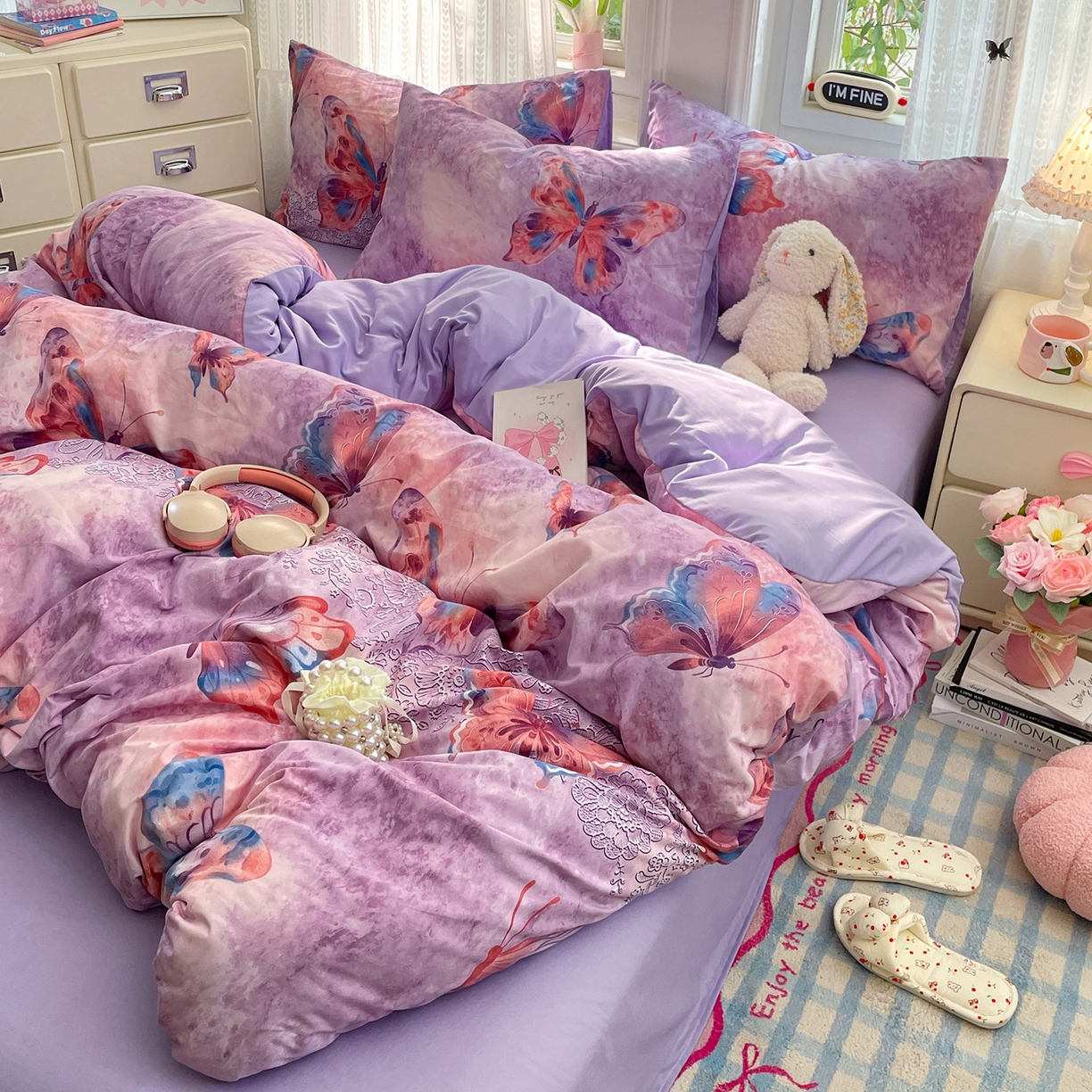 91家纺网 家纺一手货源 找家纺 瑞禾家纺 2026新款古法水洗四件套下载文件包含买家秀 紫蝶