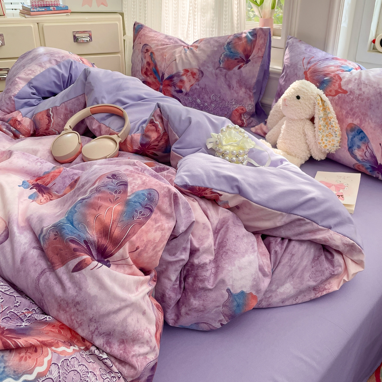 91家纺网 家纺一手货源 找家纺 瑞禾家纺 2026新款古法水洗四件套下载文件包含买家秀 紫蝶