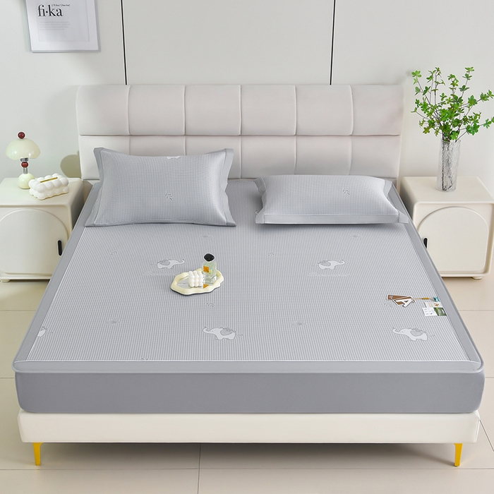 91家纺网 家纺一手货源 找家纺 （总）小牛席业 2026新款【实拍风格】双PE高凉感-小象提花冰丝席系列（床笠款）