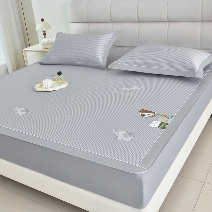 91家纺网 家纺一手货源 找家纺 （总）小牛席业 2026新款【实拍风格】双PE高凉感-小象提花冰丝席系列（床笠款）