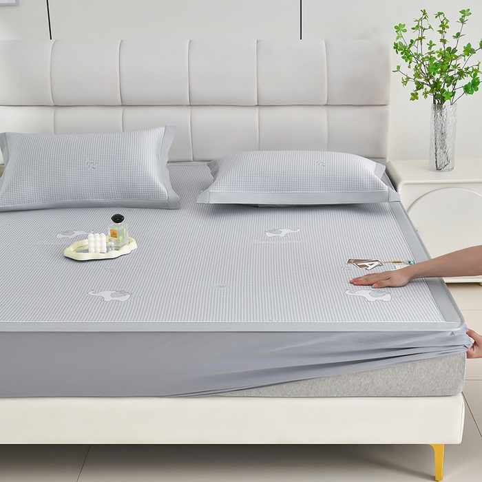 91家纺网 家纺一手货源 找家纺 （总）小牛席业 2026新款【实拍风格】双PE高凉感-小象提花冰丝席系列（床笠款）