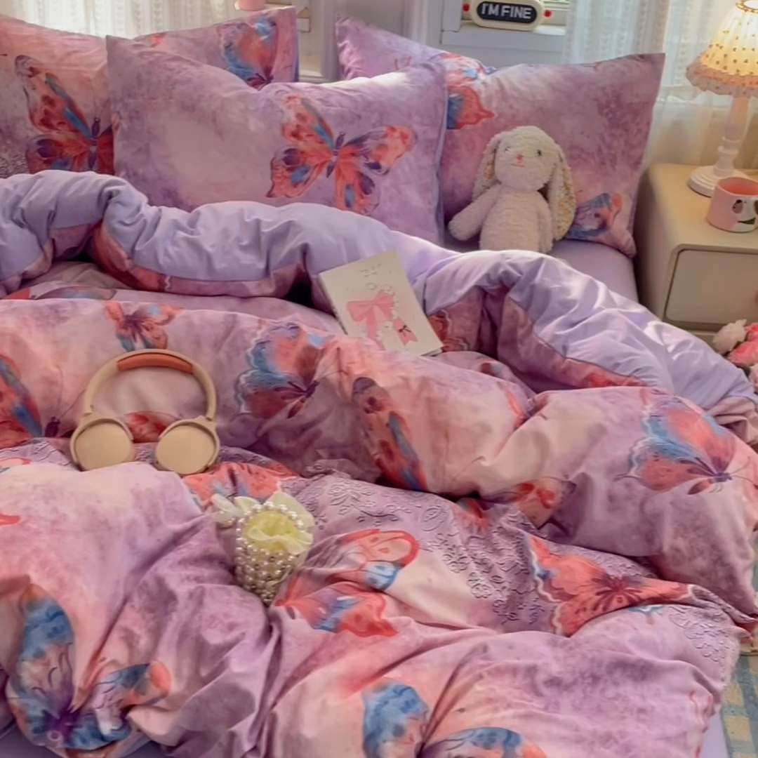 91家纺网 家纺一手货源 找家纺 瑞禾家纺 2026新款古法水洗四件套下载文件包含买家秀 紫蝶