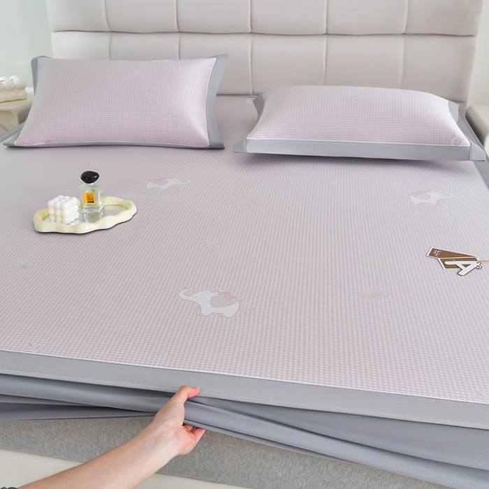 小牛席业 2026新款【实拍风格】双PE高凉感-小象提花冰丝席系列（床笠款） 粉色