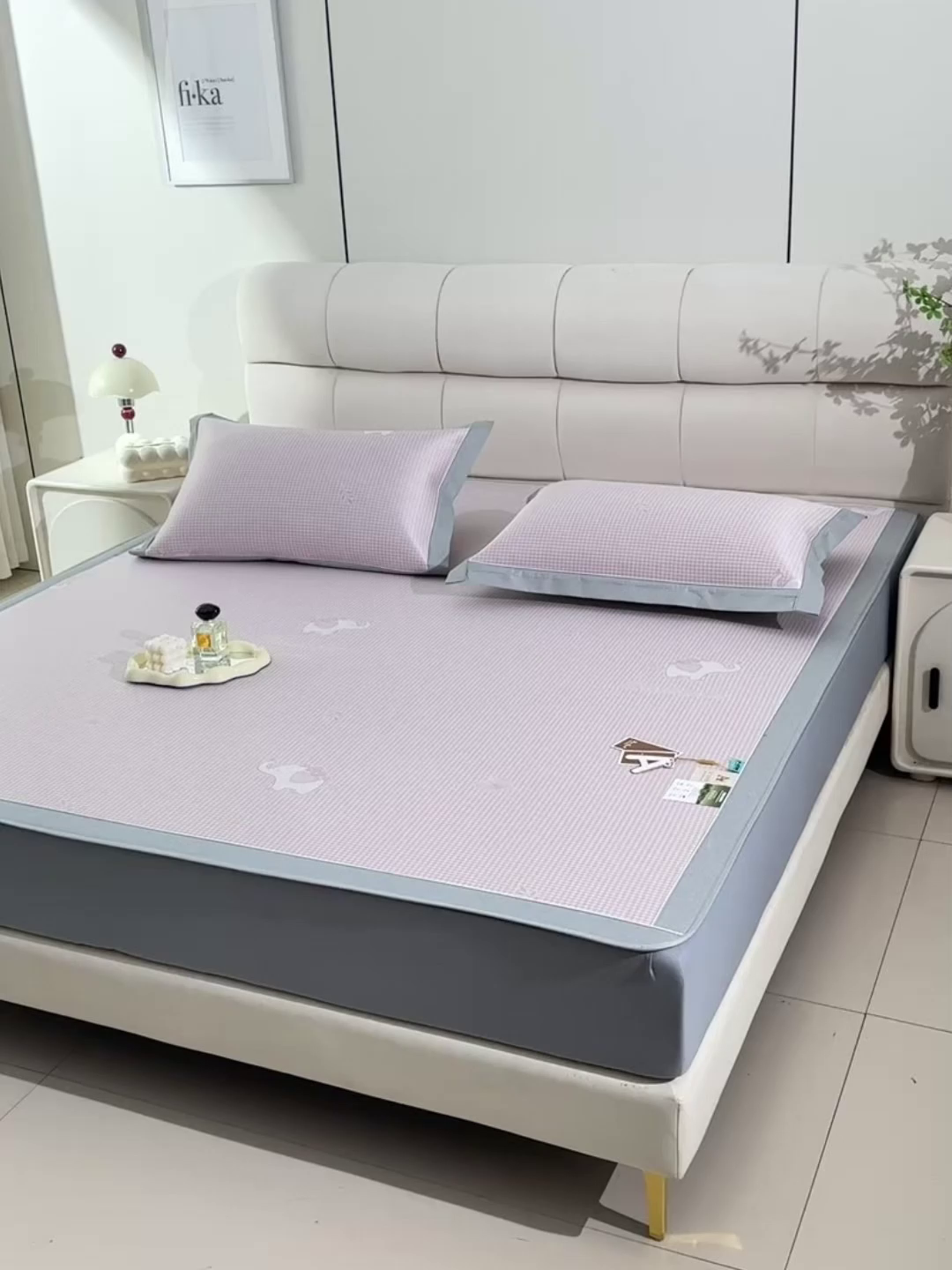 91家纺网 家纺一手货源 找家纺 小牛席业 2026新款【实拍风格】双PE高凉感-小象提花冰丝席系列（床笠款） 粉色