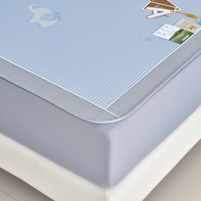 91家纺网 家纺一手货源 找家纺 小牛席业 2026新款【实拍风格】双PE高凉感-小象提花冰丝席系列（床笠款） 蓝色