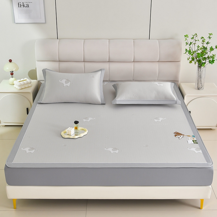 91家纺网 家纺一手货源 找家纺 小牛席业 2026新款【实拍风格】双PE高凉感-小象提花冰丝席系列（床笠款） 香槟