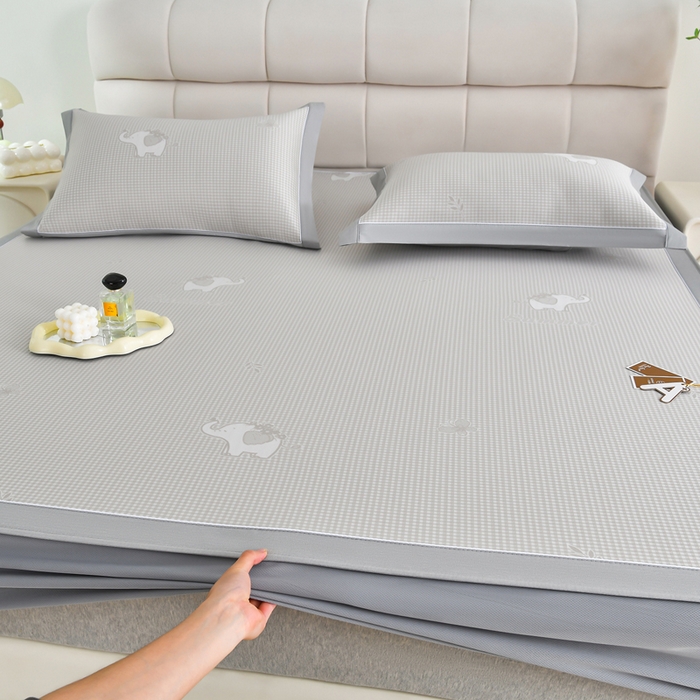 小牛席业 2026新款【实拍风格】双PE高凉感-小象提花冰丝席系列（床笠款） 香槟