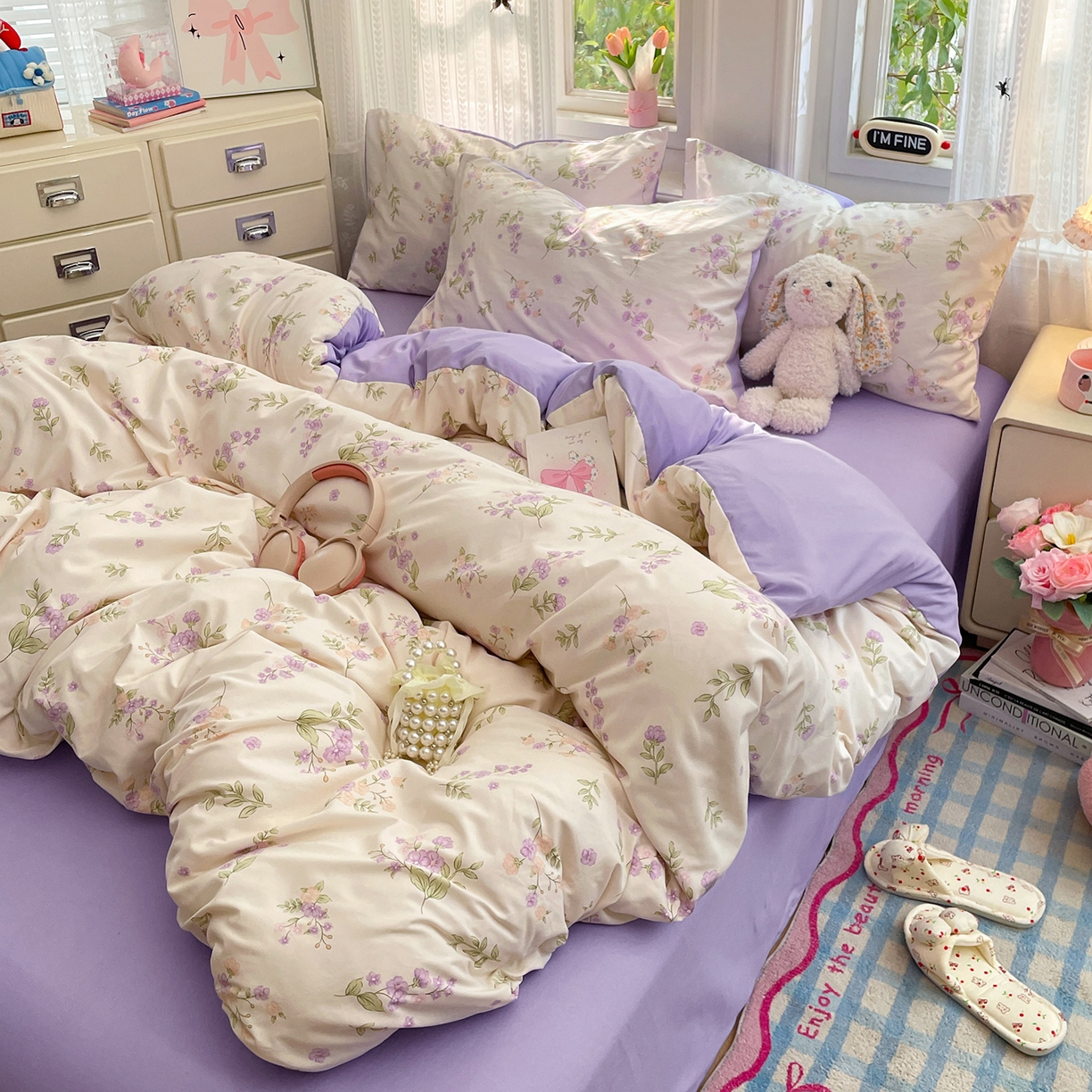 91家纺网 家纺一手货源 找家纺 瑞禾家纺 2026新款古法水洗四件套下载文件包含买家秀 紫雾花町