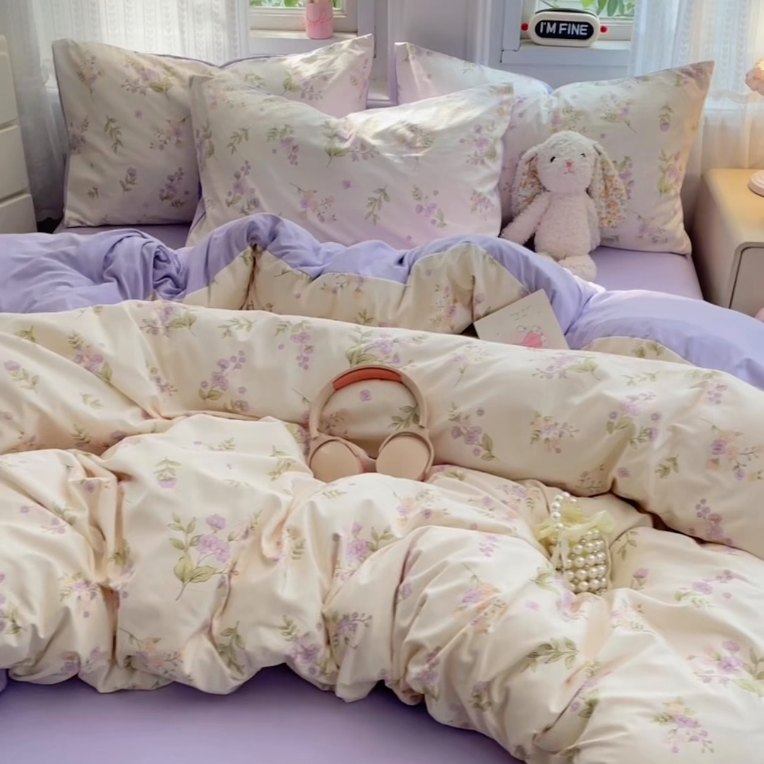 91家纺网 家纺一手货源 找家纺 瑞禾家纺 2026新款古法水洗四件套下载文件包含买家秀 紫雾花町