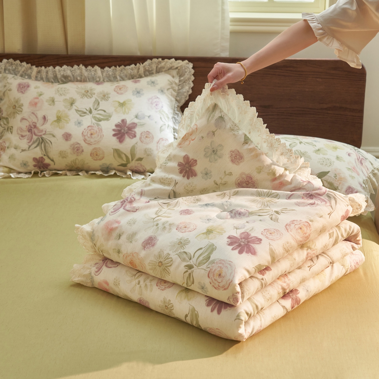 91家纺网 家纺一手货源 找家纺 晨曦家纺 2026新款高端纯棉天丝棉麻莱赛尔夏凉被四件套 莫奈花园