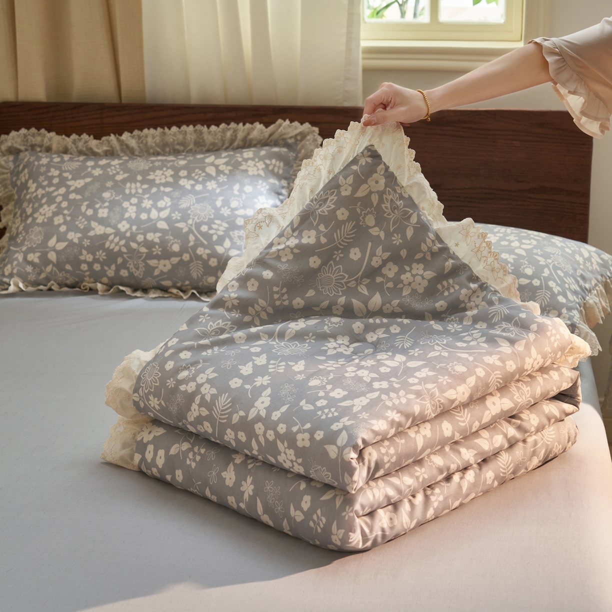 晨曦家纺 2026新款高端纯棉天丝棉麻莱赛尔夏凉被四件套 海盐奶芙