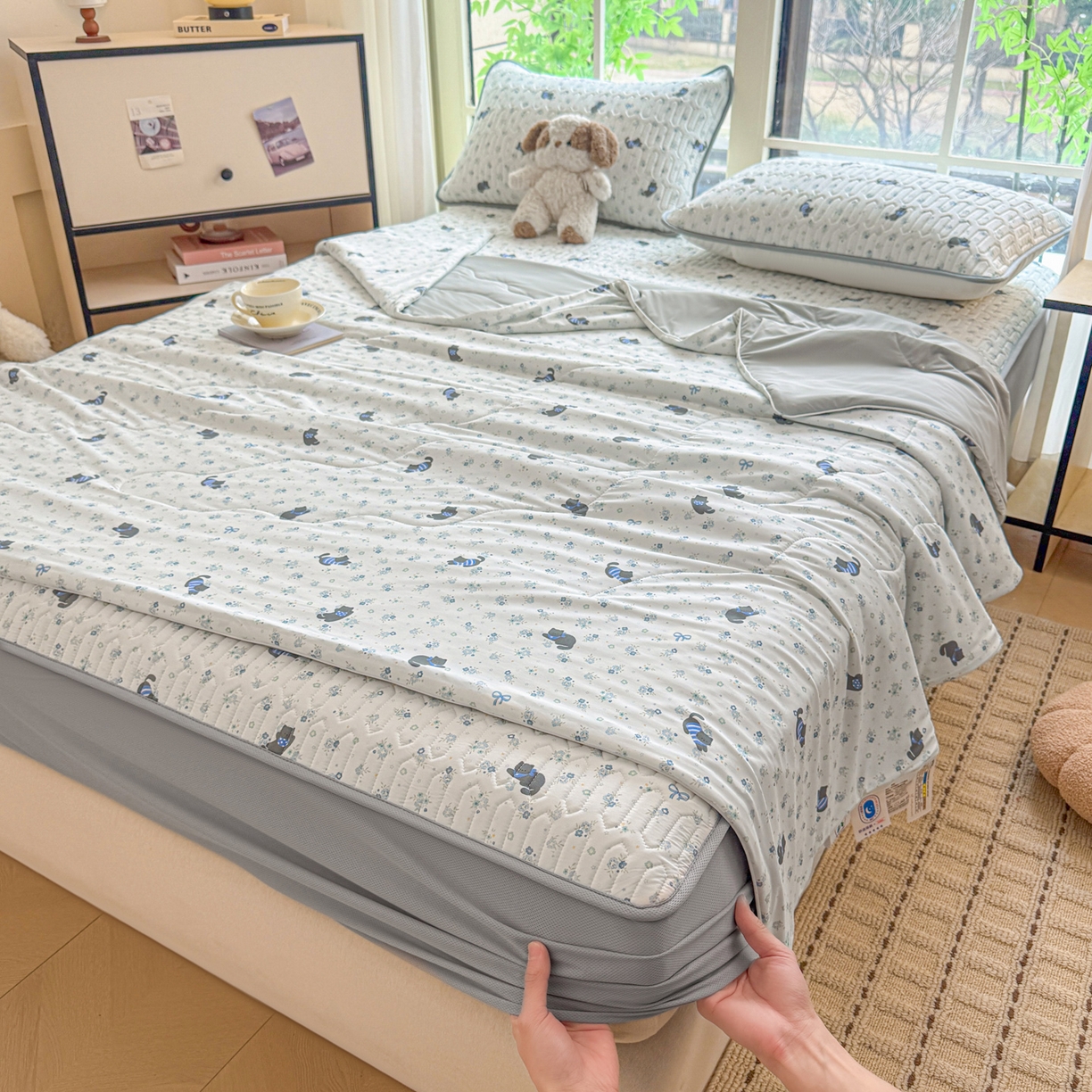 莱登卡奴 2026新款新款A类凉感丝锦氨数码印花夏被四件套 花田物语