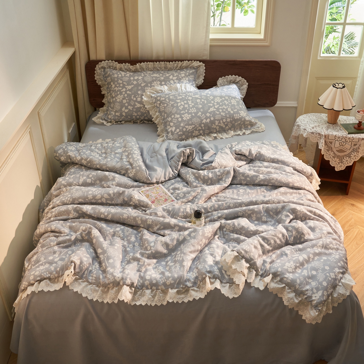 91家纺网 家纺一手货源 找家纺 晨曦家纺 2026新款高端纯棉天丝棉麻莱赛尔夏凉被四件套 海盐奶芙