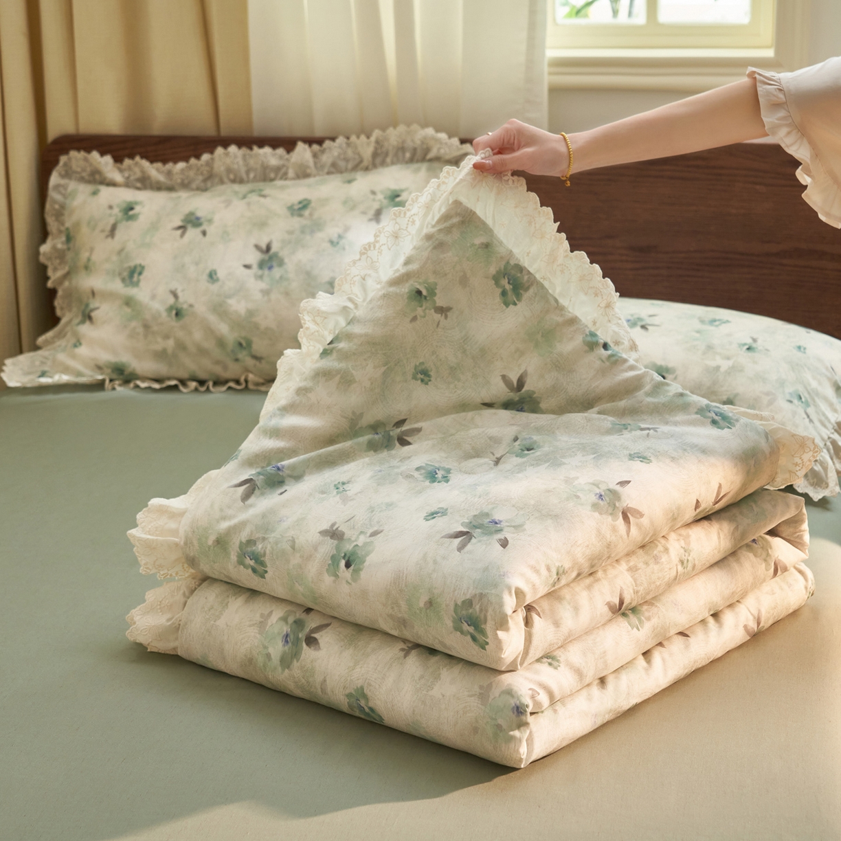 晨曦家纺 2026新款高端纯棉天丝棉麻莱赛尔夏凉被四件套 塞纳花事