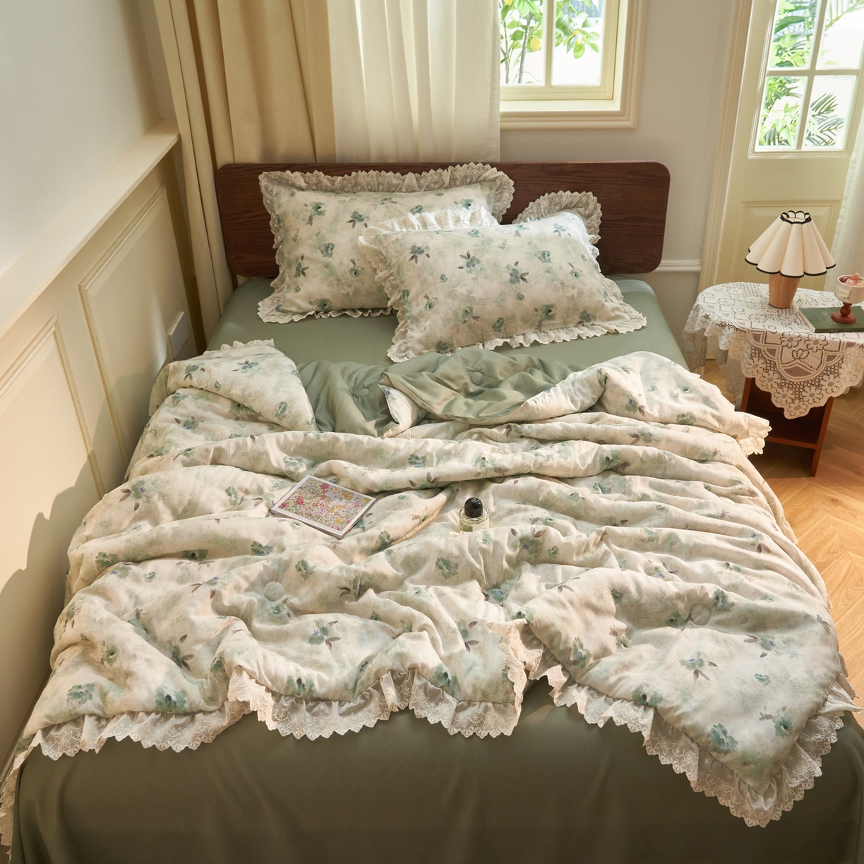 91家纺网 家纺一手货源 找家纺 晨曦家纺 2026新款高端纯棉天丝棉麻莱赛尔夏凉被四件套 塞纳花事