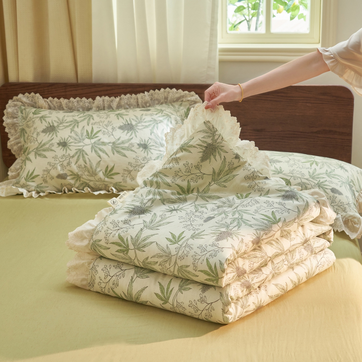 晨曦家纺 2026新款高端纯棉天丝棉麻莱赛尔夏凉被四件套 香草漫野