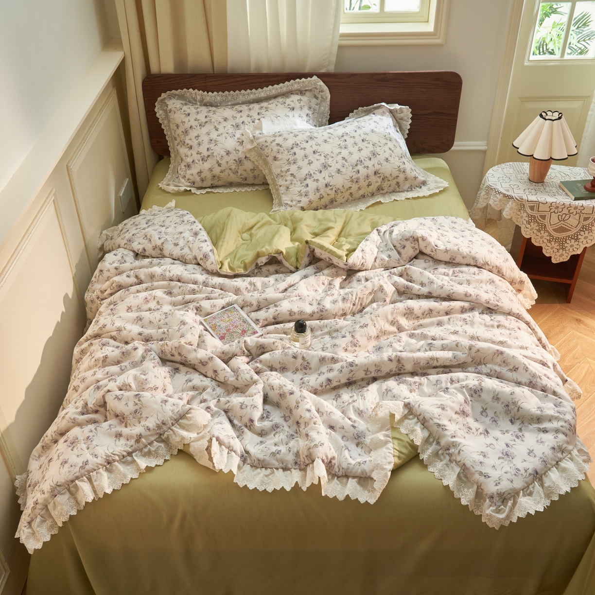 91家纺网 家纺一手货源 找家纺 晨曦家纺 2026新款高端纯棉天丝棉麻莱赛尔夏凉被四件套 紫色花信