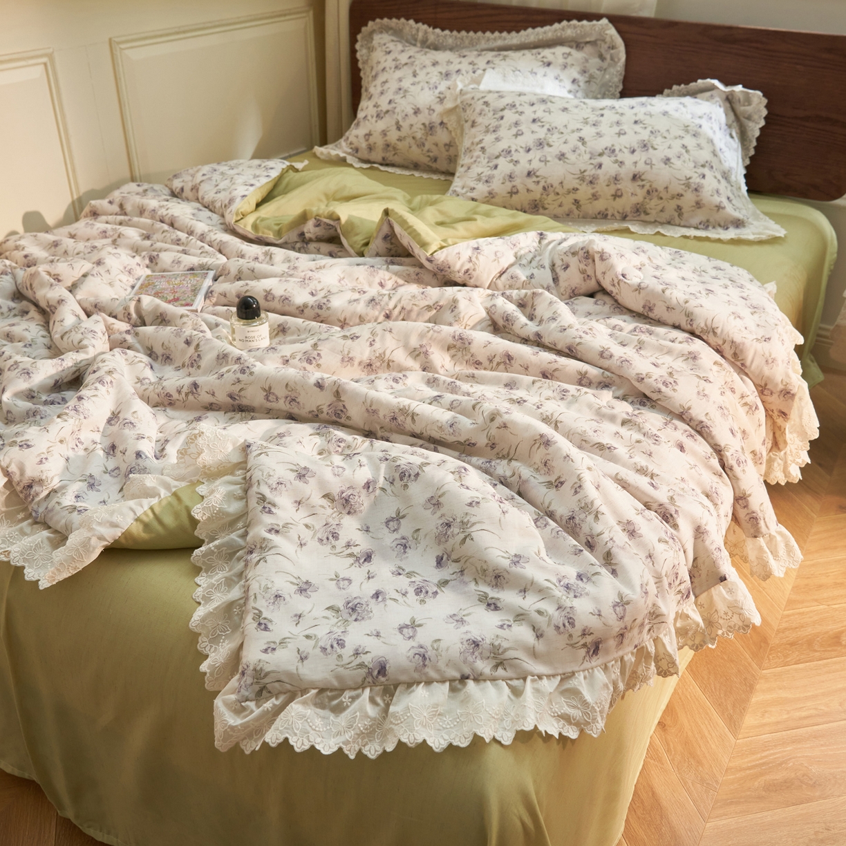 91家纺网 家纺一手货源 找家纺 晨曦家纺 2026新款高端纯棉天丝棉麻莱赛尔夏凉被四件套 紫色花信