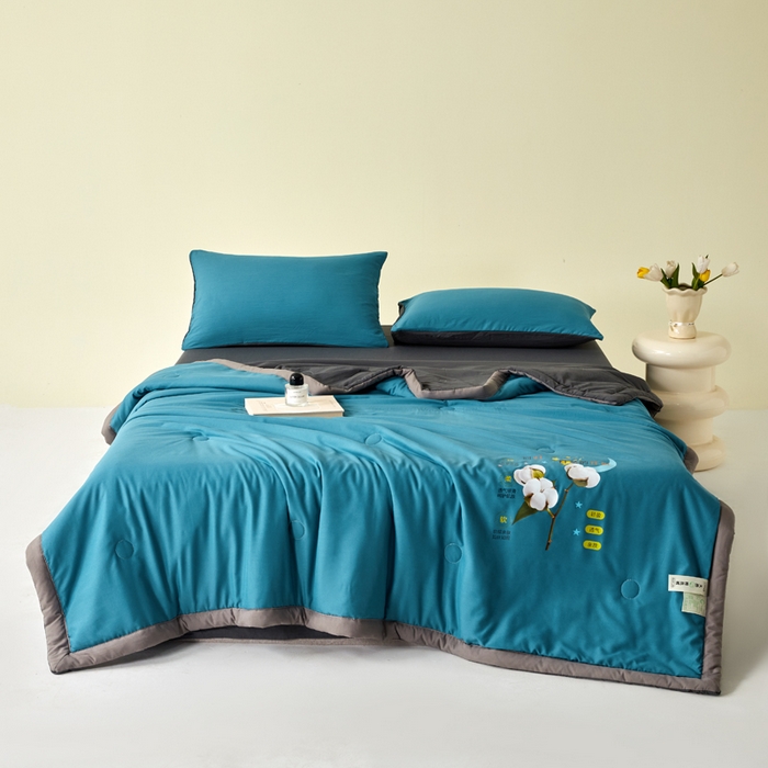 91家纺网 家纺一手货源 找家纺 瑞禾家纺 2026新款水洗棉棉花夏被四件套 宝兰深灰